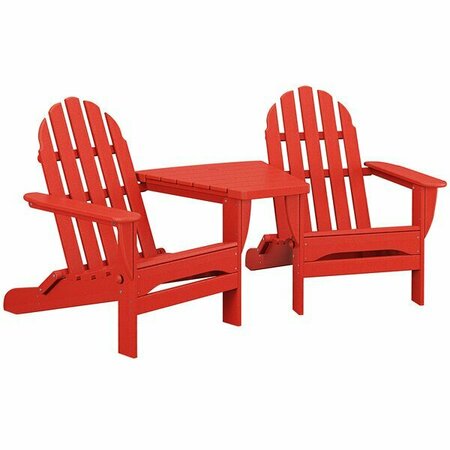 POLYWOOD Classic Series Sunset Red Folding Adirondack Chairs with Connecting Table 633PWS5621SR